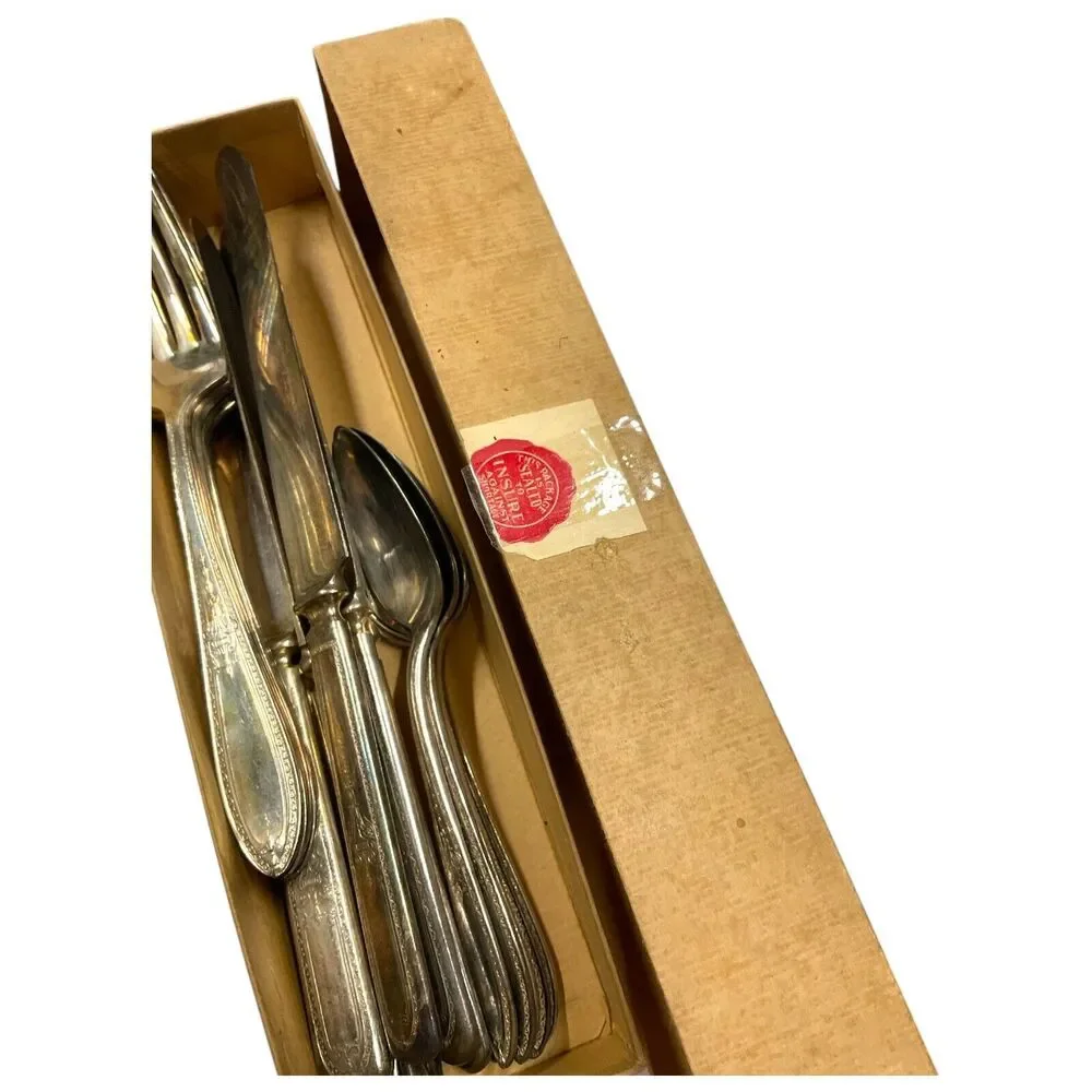 WM‎ Rogers Triumph Gray 18PC Knife Fork Spoon Set Original Box French Blade